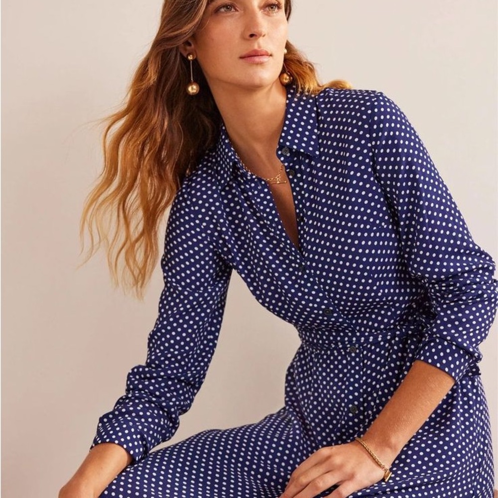 Boden Dark Blue Polka Dot Shirt Dress